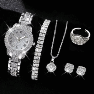 Elegant Women’s Quartz Watch Set with Rhinestone Bracelet
