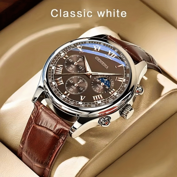 Elegant Geneva Men’s Quartz Leather Belt Watch with - Image 2