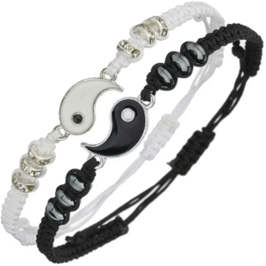 Couple Flip Black White Charm Bracelet Jewelry Set