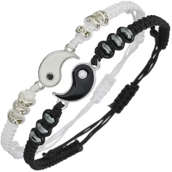 Couple Flip Black White Charm Bracelet Jewelry Set