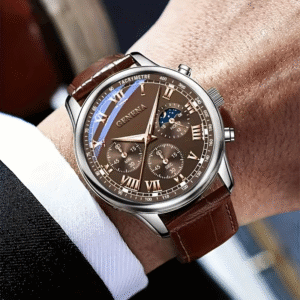 Elegant Geneva Men’s Quartz Leather Belt Watch with Classic Round Dial