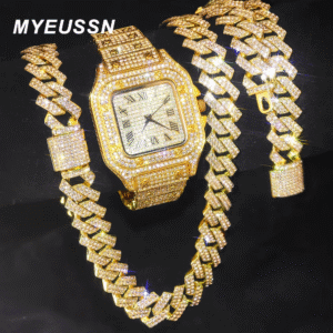 Gold Cuban Chain Watch Men
