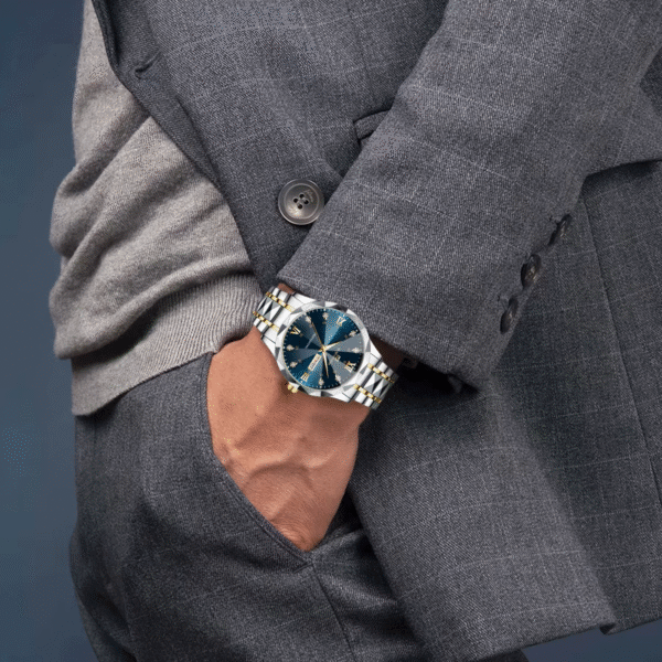 Luxury Men’s Stainless Steel Blue Gold Quartz Watch - Image 3