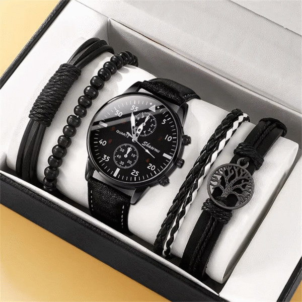 Luxury Men’s Leather Quartz Watch Gift Set - Image 2