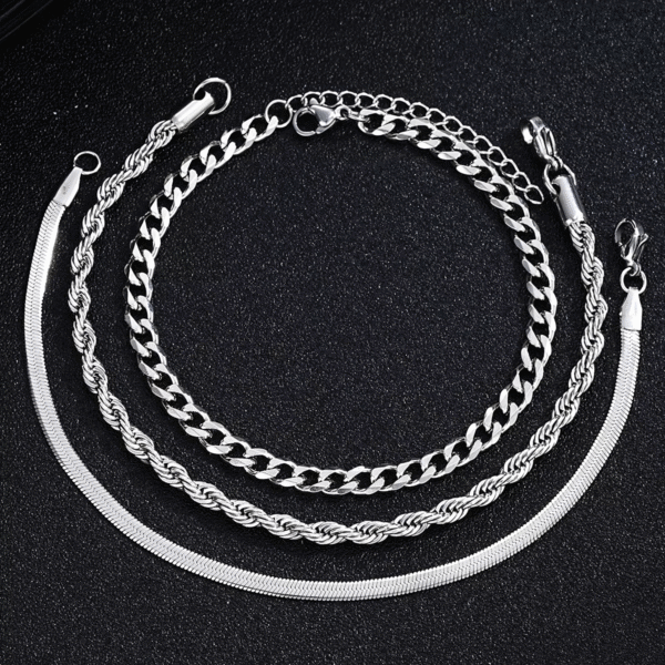 Unisex Stainless Steel Jewelry Set Ring Necklace Bracelet - Image 4