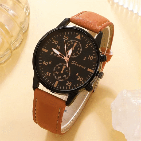 Luxury Men’s Leather Quartz Watch Gift Set - Image 3
