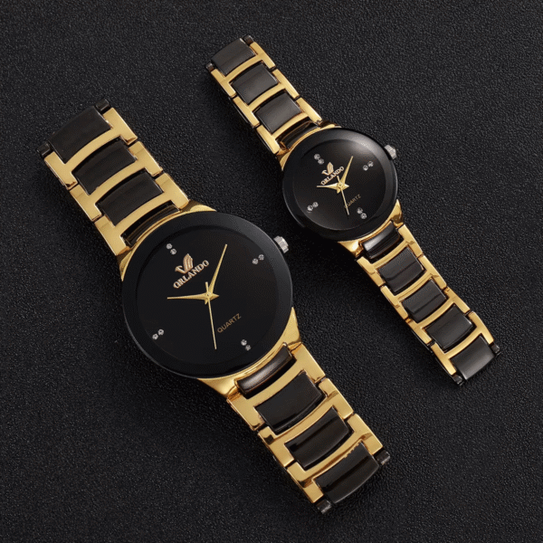Elegant Stainless Steel Quartz Couple’s Fashion Watch Set - Image 3