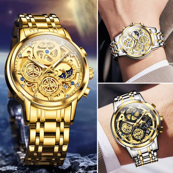 OLEVS Men’s Luxury Gold Skeleton Quartz Watch - Image 3