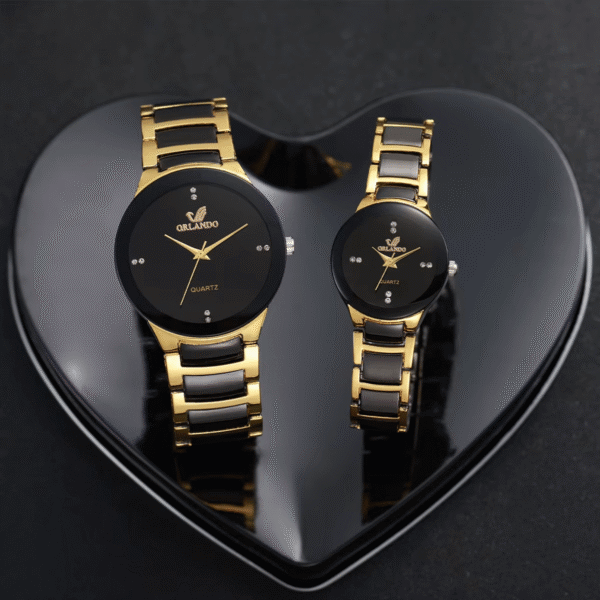 Elegant Stainless Steel Quartz Couple’s Fashion Watch Set - Image 4