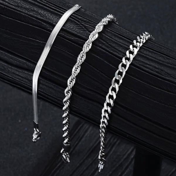 Unisex Stainless Steel Jewelry Set Ring Necklace Bracelet - Image 2