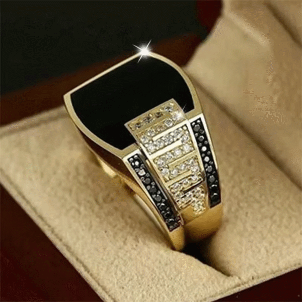 Men’s Classic Gold Ring with Black Stone - Image 3