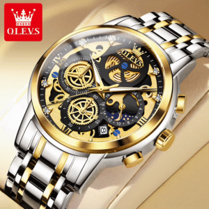 OLEVS Men’s Luxury Gold Skeleton Quartz Watch