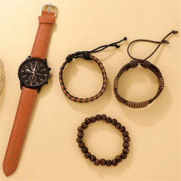 Luxury Men’s Leather Quartz Watch Gift Set - Image 4