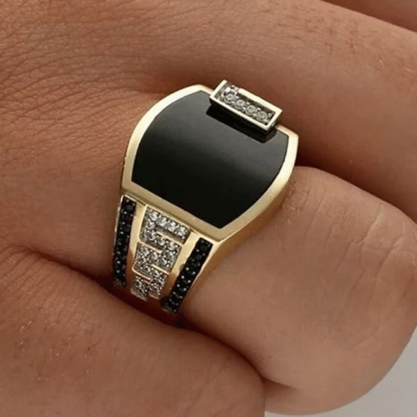 Men’s Classic Gold Ring with Black Stone - Image 2