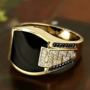 men’s gold ring with black stone